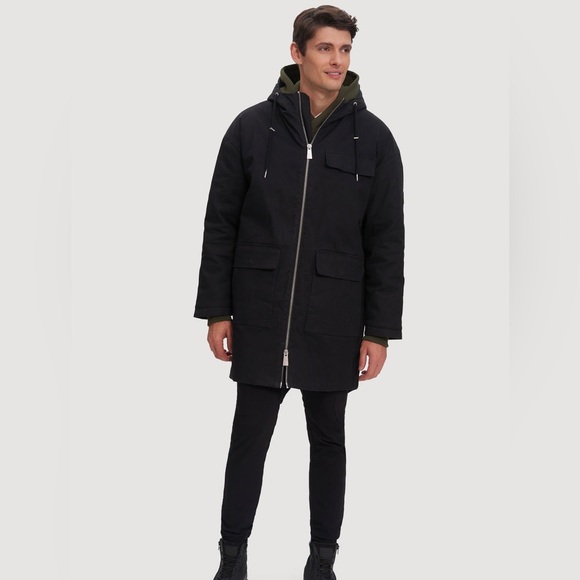 NOIZE BAKER MENS FULL ZIP  HOODED MID LENGTH PARKA JACKET BLACK SIZE XXL NWOT - Picture 2 of 15